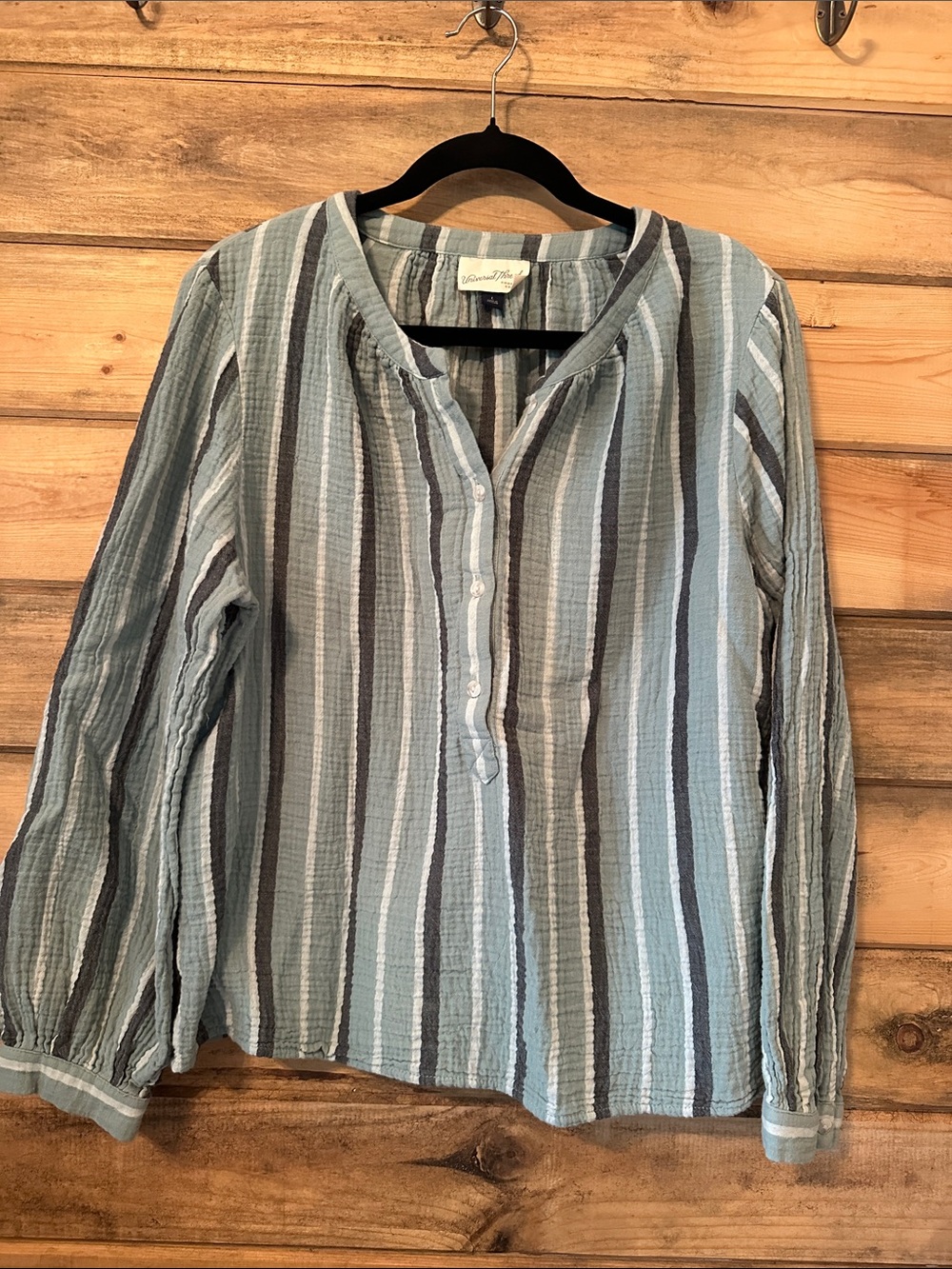 Universal Thread Blue and Gray Striped Henley Blouse